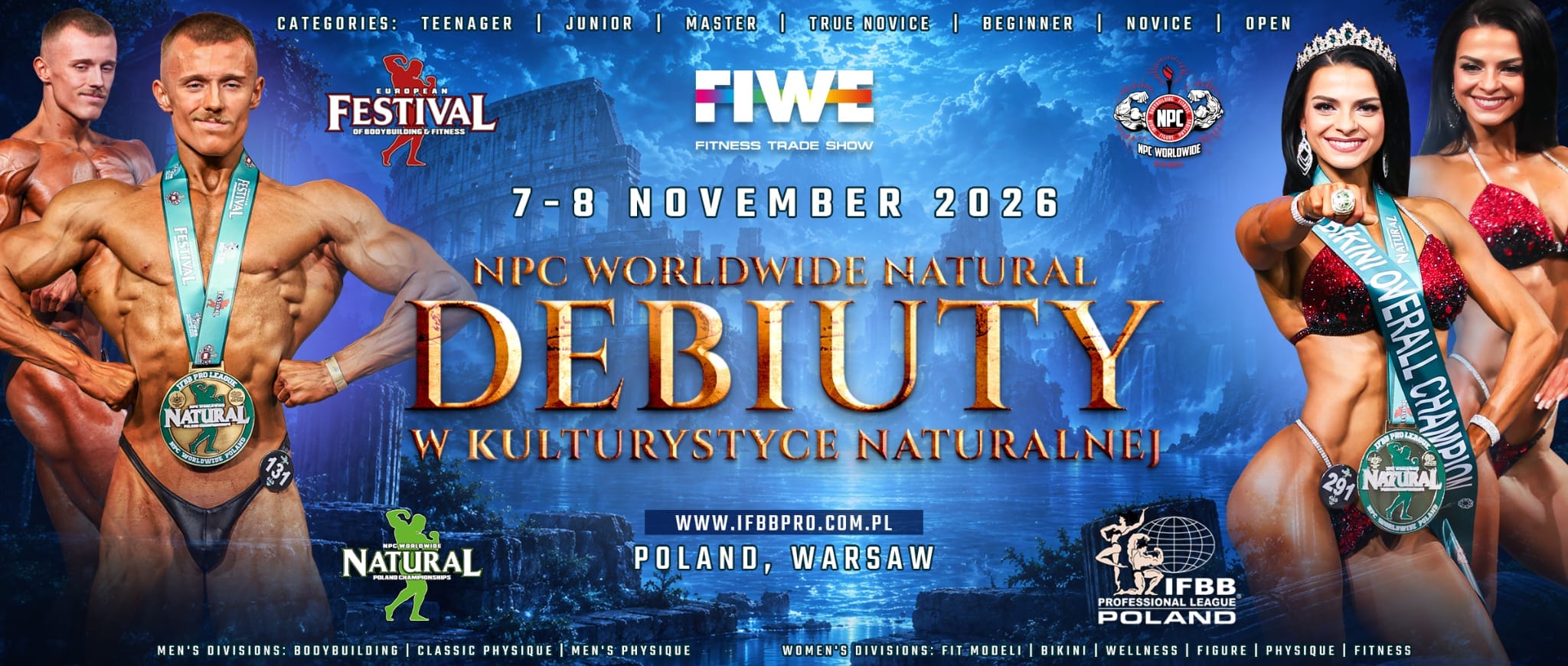 FIWE Debiuty w Kulturystyce Naturalnej, 7-8 listopada 2026